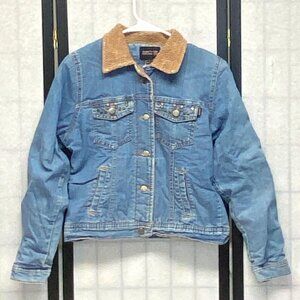 MKYB Trucker Jacket Fleece Lined Stud Pocket Denim Jean Medium Wash Button Up 5